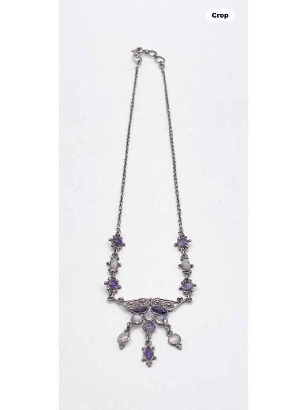 VTG Artisan 925 Sterling Silver Amethyst  & Moonstone Necklace Romantic Elegant